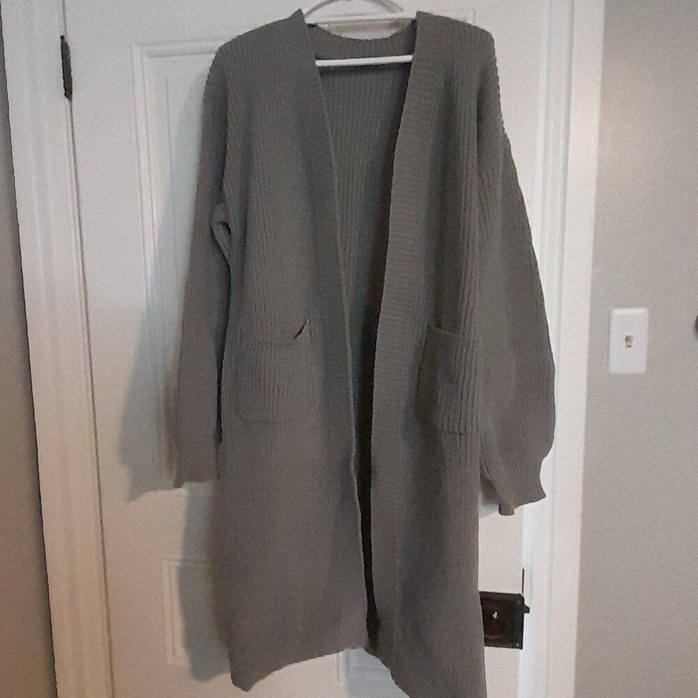 Medium Gray Color - Long Open Coat/Sweater Cardigan (L)  (NWOT)